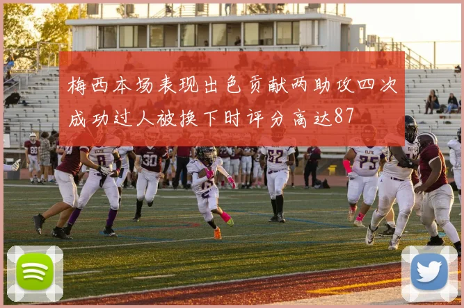 梅西本场表现出色贡献两助攻四次成功过人被换下时评分高达87